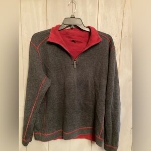 TOMMY BAHAMA Flip Side‎ Reversible Quarter Zip Sweater shirt Grey Red SZ-Lg